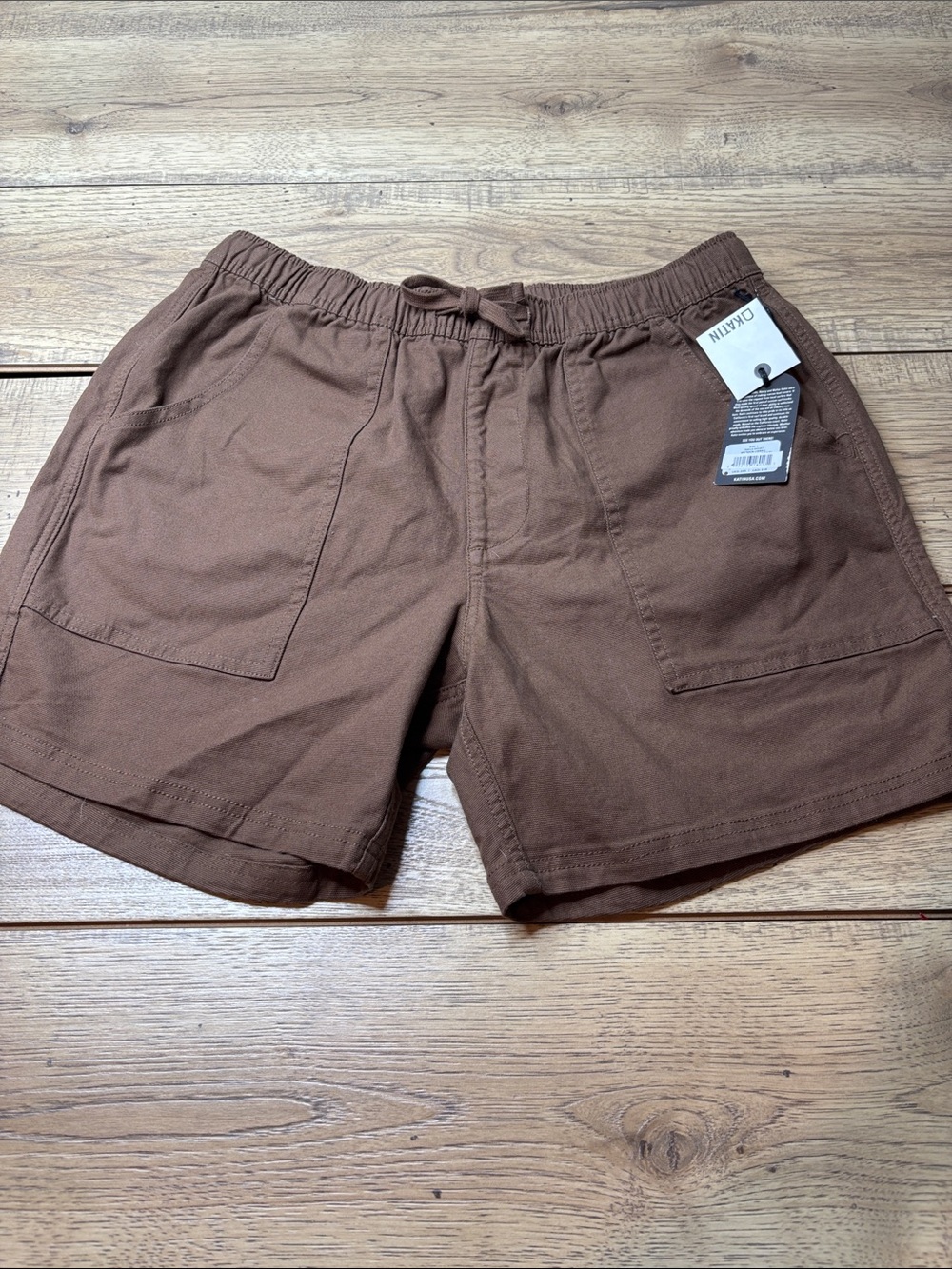 Men’s Katin Trails Brown Elastic Waist Canvas Shorts Size Large NWT
